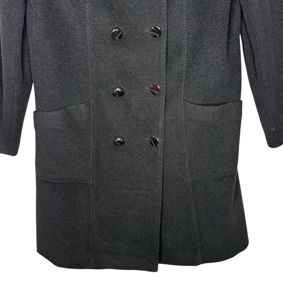 Talbots Black Wool Coat Size 14 Textured Double Breasted Long Pink Satin Lining - Picture 6 of 16